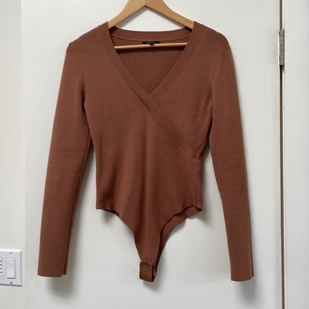 Stretchy and soft faux wrap sweater